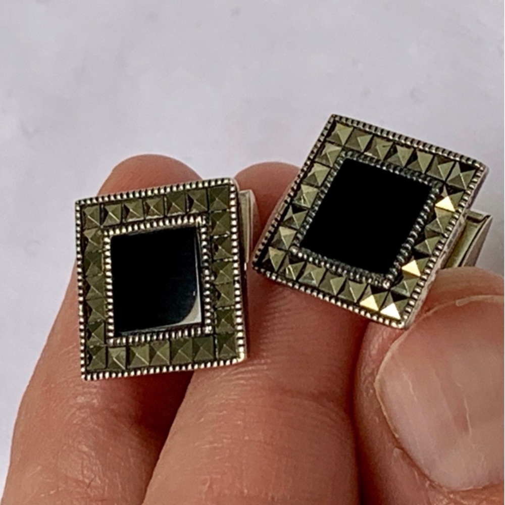 Vintage Sterling Black Square Designer Cufflinks